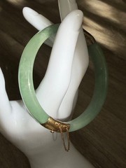 Vintage Genuine Natural Jadeite Jade Hinged Bangle Bracelet 60mm Safety Chain
