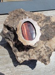 Red Tigers Eye cabochon pendant in Stirling silver 925 setting