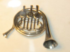 vintage ornate French Horn marked STC JMP ? sterling silver figure