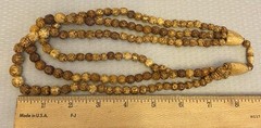 Antique Asian Hand Carved Lotus Bead Necklace Triple Tiered Dyed Bovine Bone