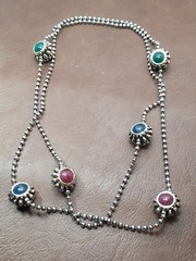 Vintage Silver Tone Ball Chain Necklace Glass Beads 36in