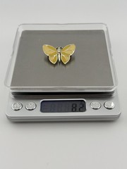 Vintage Pale Gold Tone Yellow Enamel Butterfly Brooch 1.25” 8.2g