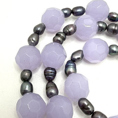 Genuine Baroque Pearl Purple Faceted Glass Bead Necklace 925 Sterling Silver 23″