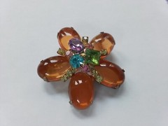 AMBER CABOCHON PASTEL RINESTONE BROOCH GLOWS UNDER BLACKLIGHT