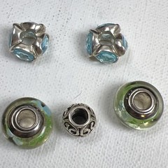5 Sterling 925 Silver Rhinestone Glass Murano? Slide Charms Bohemian Flowercore