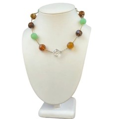 Vintage Glass Crystal Bead Necklace with Green Accents