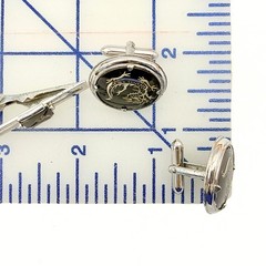 Vintage Swank Dragon Etched Silver Plate Black Enamel Cufflinks Tie Bar Set