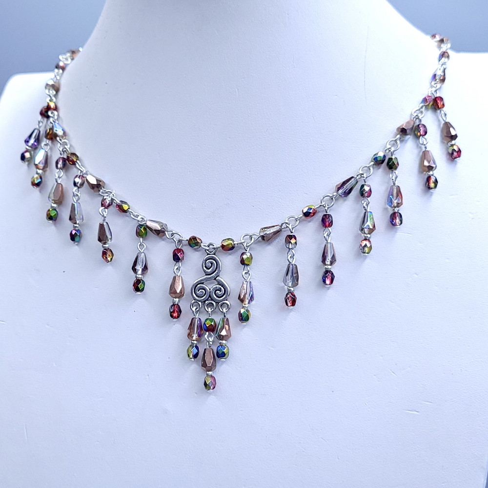 Necklace 18” Multicolor Glass Czech Old Beads Art Deco Style Women`s Jewelry