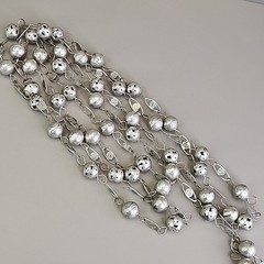 Vintage Mexican Wedding Lasso Necklace Silver Tone Filigree Ball Link Chain 72″
