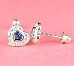 14k Solid White Gold Halo Heart Stud Earrings