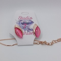 Elegant Deep Pink Opal Necklace Earring Set