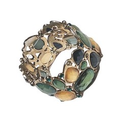 VTG Shades of Green & Yellow Shimmering Faux Opal Stretch Cuff Bracelet 6.5″