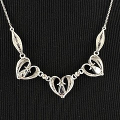 SORRENTO sterling silver necklace – vintage hematite stone filigree heart 18.25″