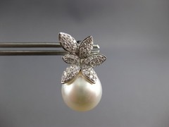 LARGE 1.03CT DIAMOND & AAA SOUTH SEA PEARL 18KT WHITE GOLD 3D HANGING EARRINGS