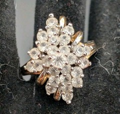 Vintage EDCO Gold Tone Plated Silver CZ Filled Dinner Ring Size 8