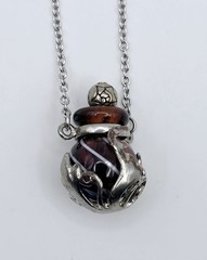 Vintage Artisan Art Glass Perfume Bottle Pendant Necklace Silver Tone Scent Vial