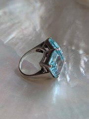 Vintage Retro 1940s Double Aqua Blue Glass Sterling Silver Ring
