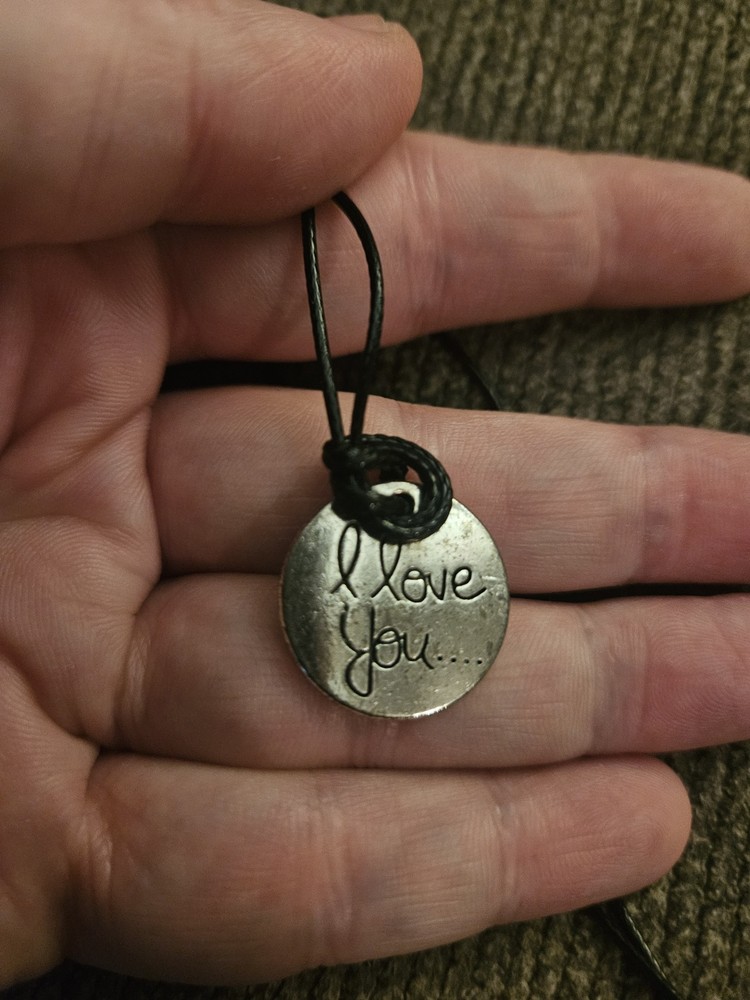 Vintage Retro I LOVE YOU Silver Etched Necklace Pendant With Nylon Chain RARE!🩶
