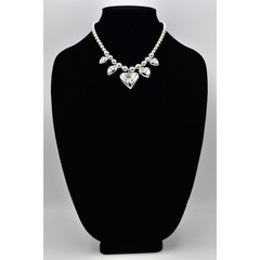 Vintage Heart Charm Necklace Puffy Silver Beaded Chain Chunky Shiny NOS 80s A27