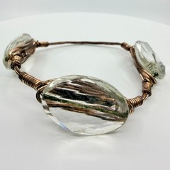 Hand Wired Copper Bangle with Clear Crystal Statement Stones Festival Jewelry
