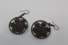 Earrings Bronze-tone Alloy With Resin Fill Floral Design Dangle Vintage