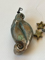 Handmade Green & Gold Polymer Clay Celestial Face & Star & Moon Charms Pendant –