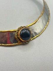 Mixed Metals Brutalist Choker Collar Necklace With Black Stone