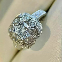 Vintage Art Deco Style Lab Created Diamond Anniversary 14K White Gold FN Ring
