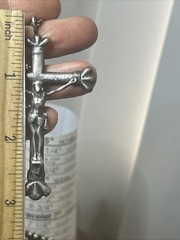 55. Old Rare 925 Sterling Cross Pendant Curb link Chain Necklace 24″, 28.2g