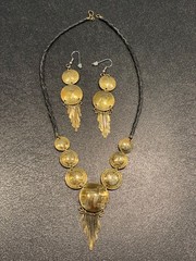 Brighton Vintage Brass coin necklace with matching earings and leather rope neck
