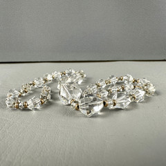 Vintage Necklace Clear Faceted Crystal Beads Gold Tone Graduated 15″