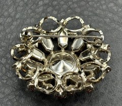 Vintage Rivoli Aurora Borealis Pink Rhinestone Brooch Pin Filigree Silver Tone