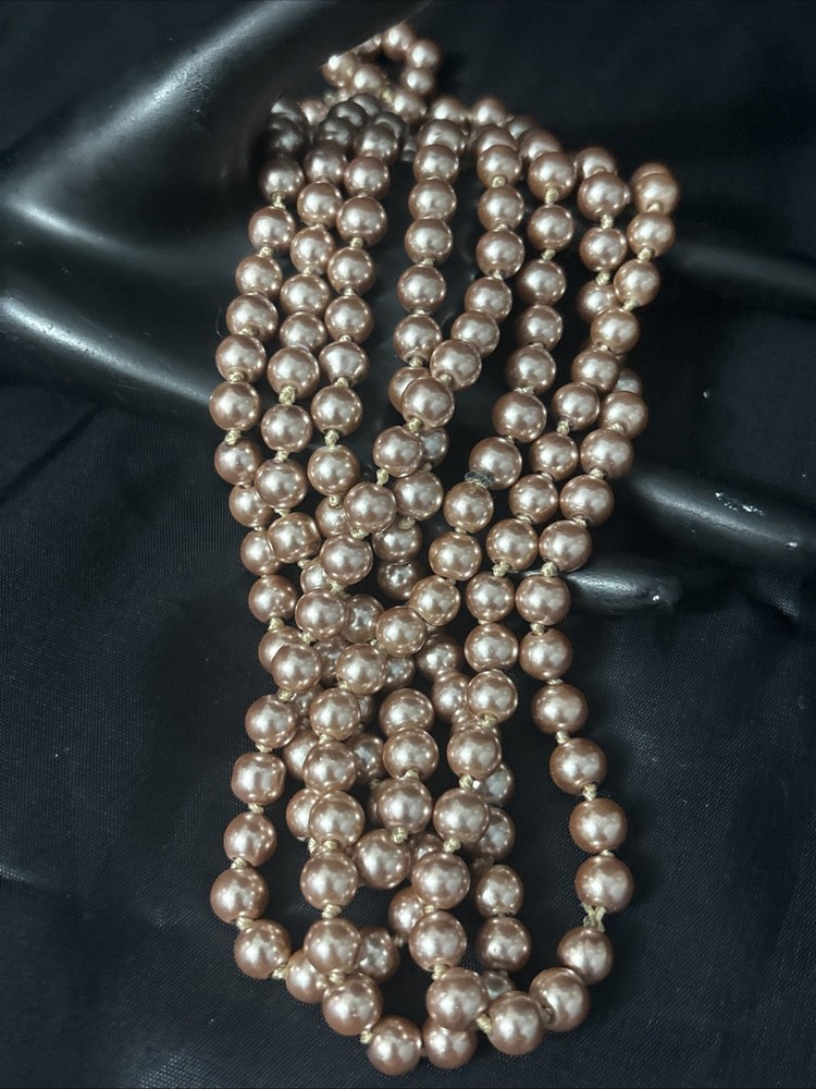 Vintage Faux Pearl Necklace Metallic Knotted Flapper Opera Wedding 8mm 68”