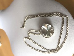 VINTAGE LARGE ROCK CRYSTAL COLORLESS WHITE QUARTZ PENDANT NECKLACE STERLING SLVR