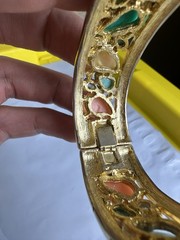 VTG Pastel Fruit Salad Collar Necklace with Carved Art Glass Stones Set