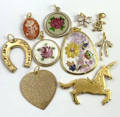 Vintage Jewelry Lot Charms Pendant Enamel Flower Bow Gold Plated AS IS CRAFT