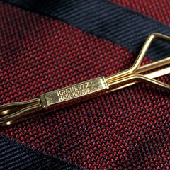 Vintage 1940s Modernist Krementz Rolled Gold Red Glass Cabochon Tie Clip Bar