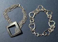 Lot of Two Vintage Sterling Silver 925 Italian Bracelets 7 Inch Hearts Italy