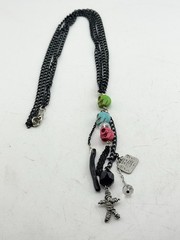 Vintage Halloween Ouija board voodoo doll skull chain beaded necklace