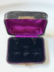 Antique Art Nouveau (?) Black Leather & Purple Silk Jewellery Presentation Box