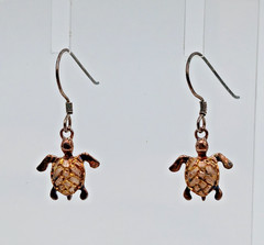 925 Signed Sea Turtle Earrings 1in Drop Vermeil Shell Sterling Silver VTG