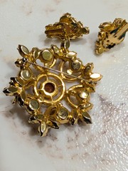 Juliana delizza pearl/rhinestone Brooch Earrings Set citrine Beautiful