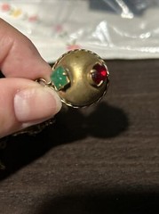 RARE Antique Brass CZECH Unique Necklace Tassel Stone Chatelaine Pulley Fob