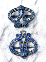Lot of 4 Art Deco Brooch MWCA 1930s & Blue Rhinestone Buckles