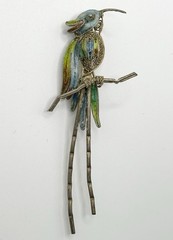 Enameled 800 Silver Filigree Bird Parrot Pin Brooch