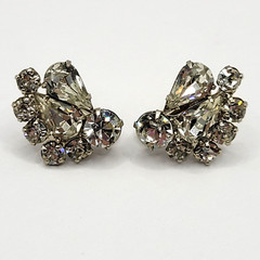 Clear Rhinestone Climber Sparkle Prism Fancy Event Vintage Screwback Earrings