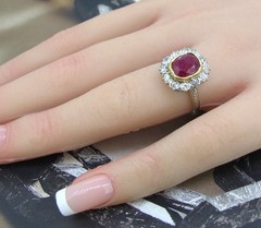 1.50 ct Ruby 18k Yellow & White Gold .35 ctw Diamonds Antique Ring Size 6.75