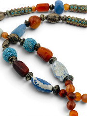 Vintage Himalayan Nepal Tibetan Necklace Turquoise Agate Carnelian Beads 32″