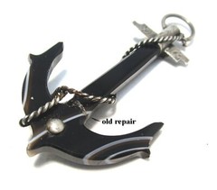 Victorian Silver and Banded Agate Anchor Pin 5.50 grams