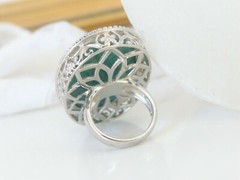 Vintage Huge Sterling Silver 925 Green Turquoise Looking Statement Ring Size 5